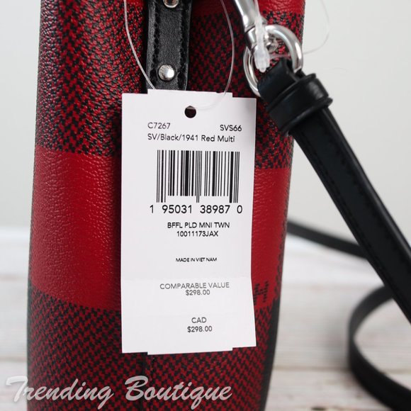 NWT Coach Mini Town Bucket Bag Crossbody With Buffalo Plaid Print - Picture 5 of 11